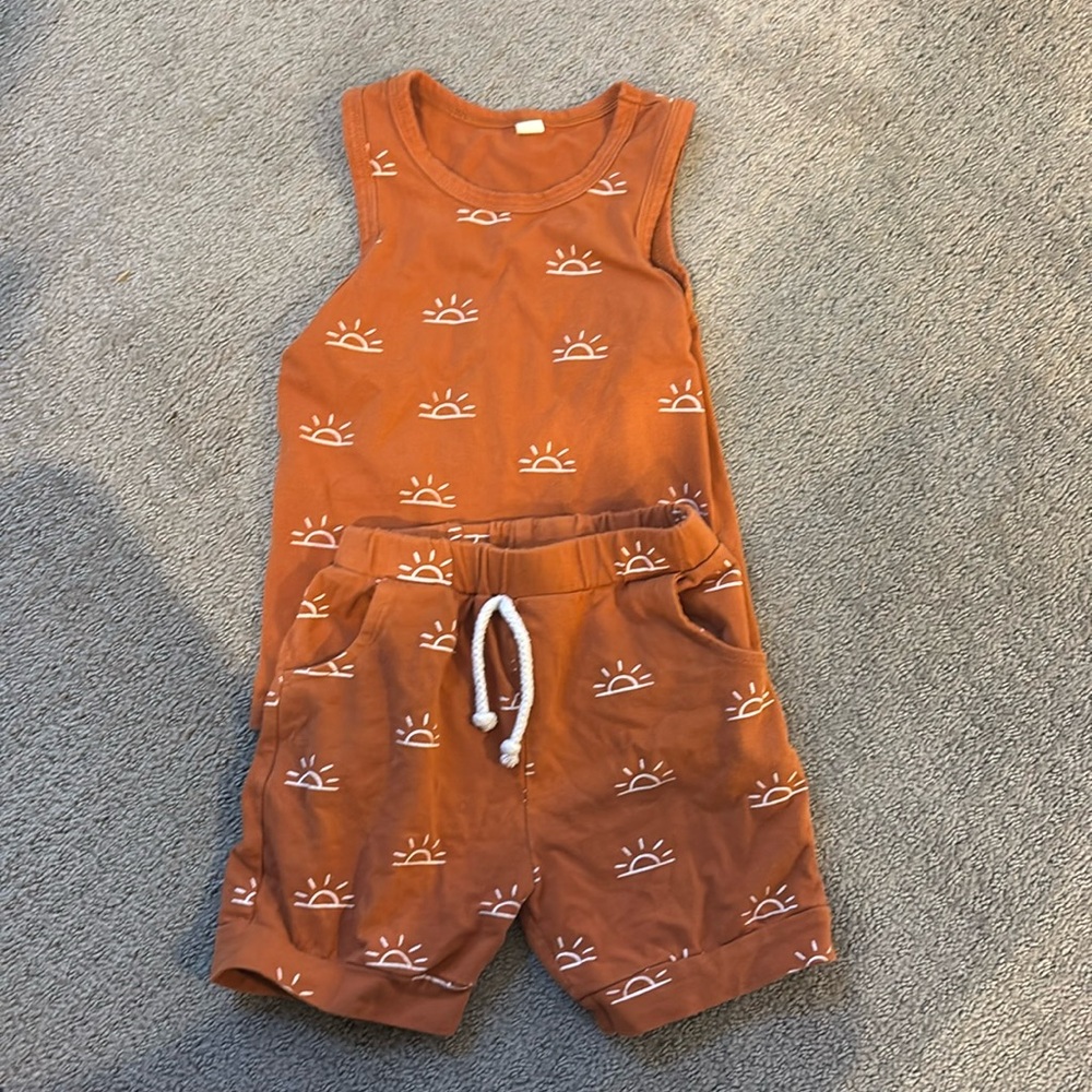 Sunset Print Orange Tank and Shorts Set
